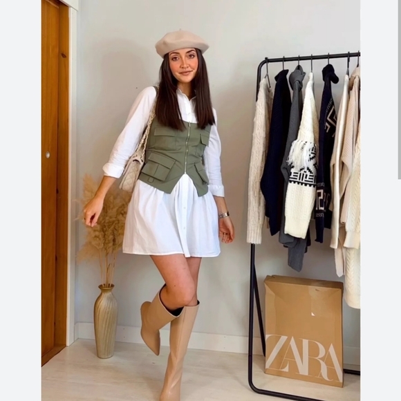 Zara Tops - POCKET VEST TOP LIGHT KHAKI SIZE L